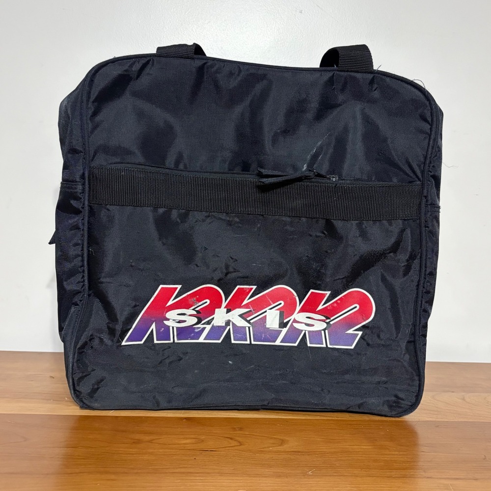 Vintage K2 Skis Boot Bag Black Nylon Gear Carrier Retro Logo Zippered Tote